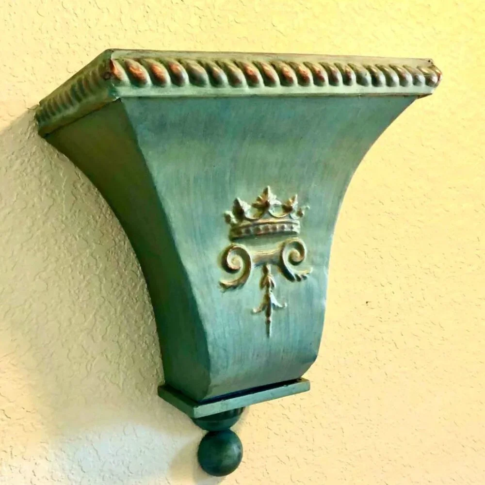 NWT ALEXANDRA'S ACCENTS Pair Regal Crown Motif Wall Sconces French Blue Copper